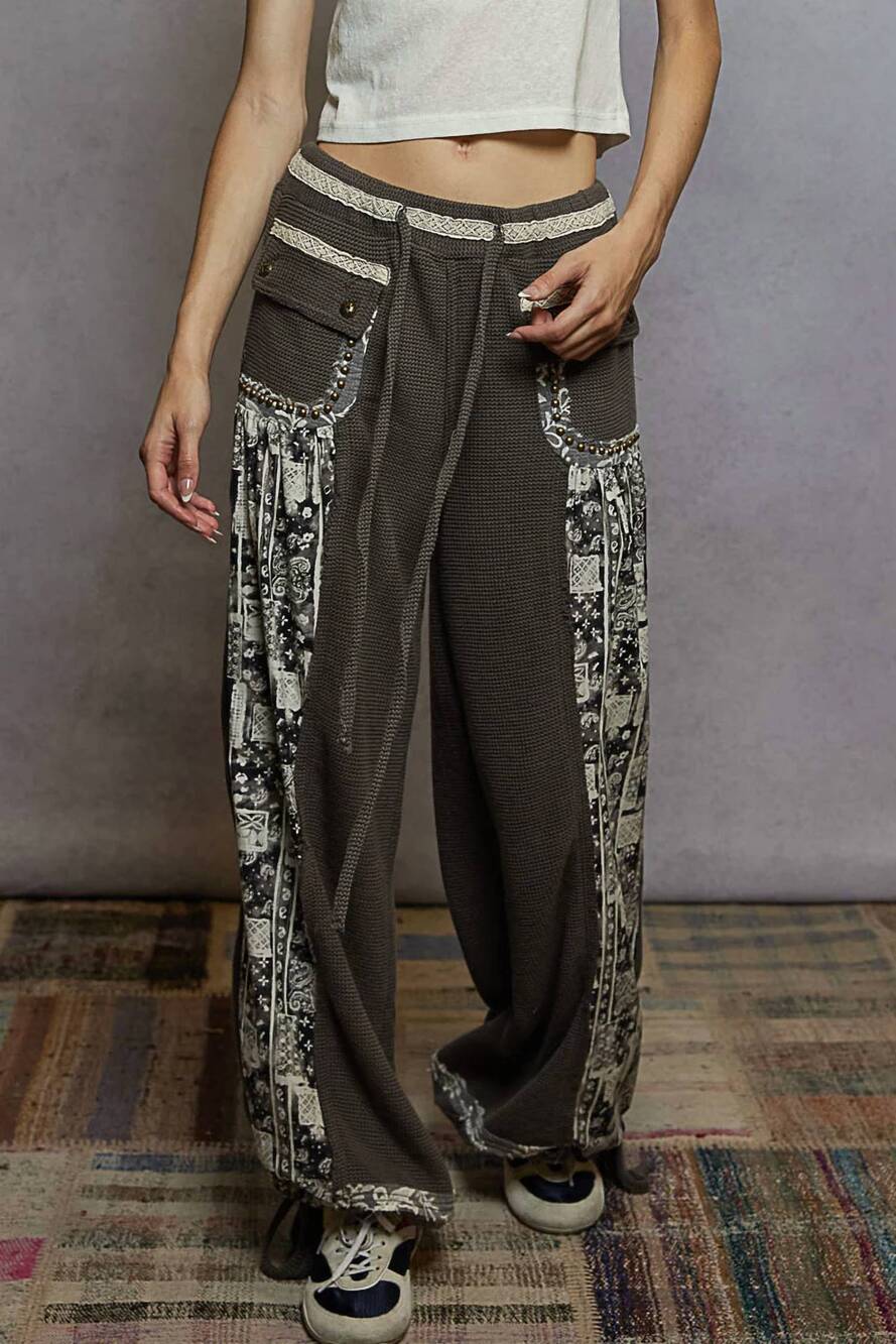 NEW POL wide leg thermal pants in charcoal